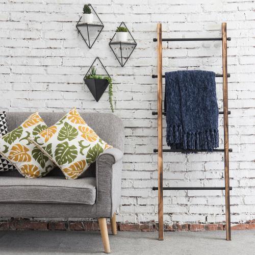 Urban Rustic Wall-Leaning Wood Metal Blanket Ladder – MyGift