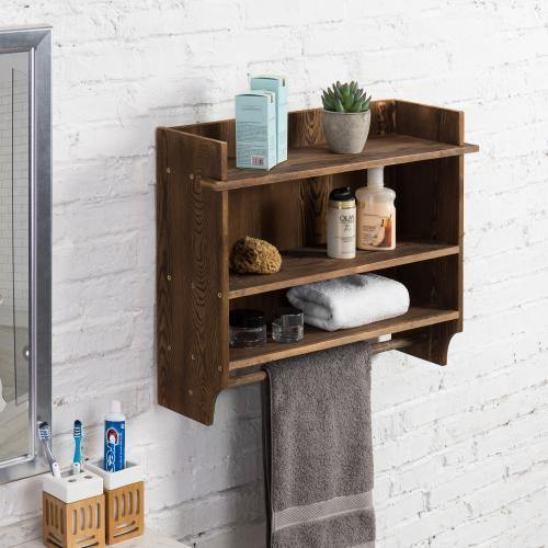 Urban Wood Bathroom Shelves with Towel Bar - MyGift