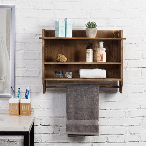 Urban Wood Bathroom Shelves with Towel Bar - MyGift