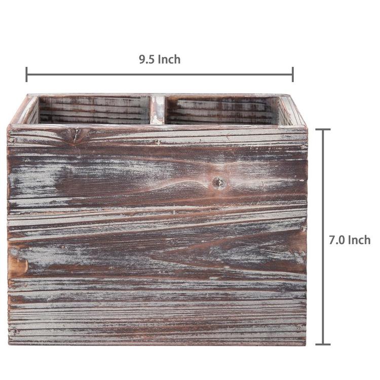 2-Compartment Torched Wood Kitchen Cooking Utensil Holder Organizer Box - MyGift Enterprise LLC