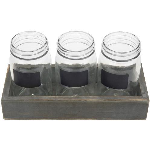 Utensil Organizer w/ Mason Jars, Chalkboard Labels and Vintage Gray Wood Tray - MyGift
