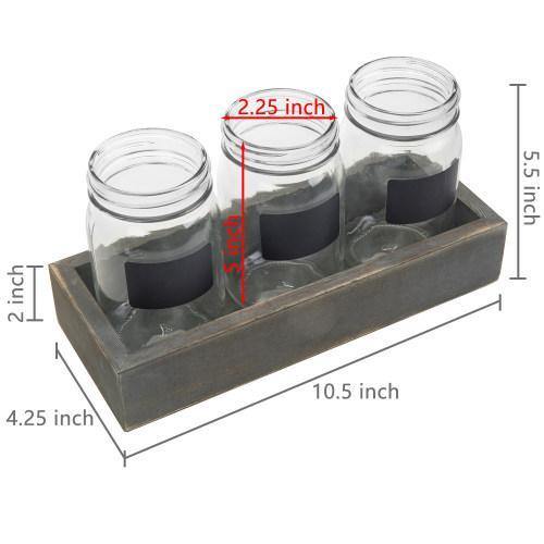 Utensil Organizer w/ Mason Jars, Chalkboard Labels and Vintage Gray Wood Tray - MyGift