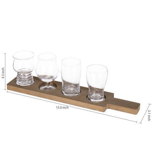 MyGift 5-Piece Variety Craft Beer Tasting Flight Set with 4 Glasses & Wood Paddle Serving Tray - MyGift Enterprise LLC
