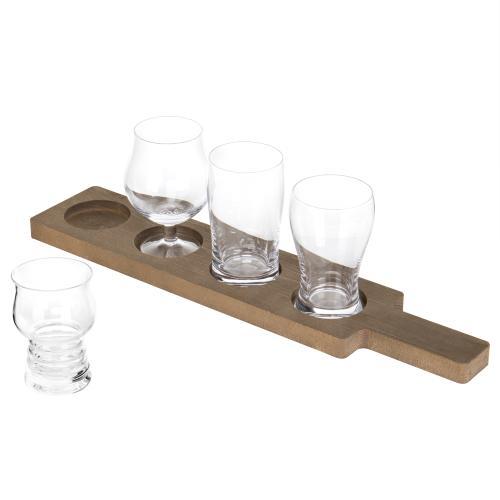 MyGift 5-Piece Variety Craft Beer Tasting Flight Set with 4 Glasses & Wood Paddle Serving Tray - MyGift Enterprise LLC