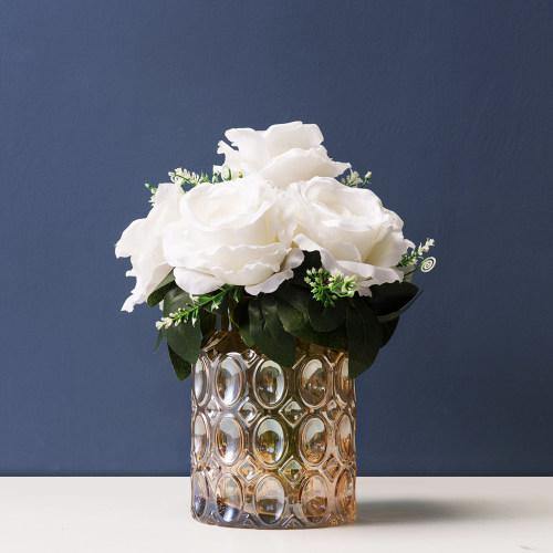 Vintage Amber Glass Flower Vase with Dimpled Texture - MyGift