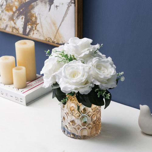 Vintage Amber Glass Flower Vase with Dimpled Texture - MyGift