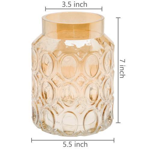Vintage Amber Glass Flower Vase with Dimpled Texture - MyGift