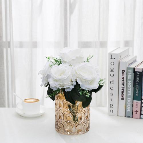 Vintage Amber Glass Flower Vase with Dimpled Texture - MyGift