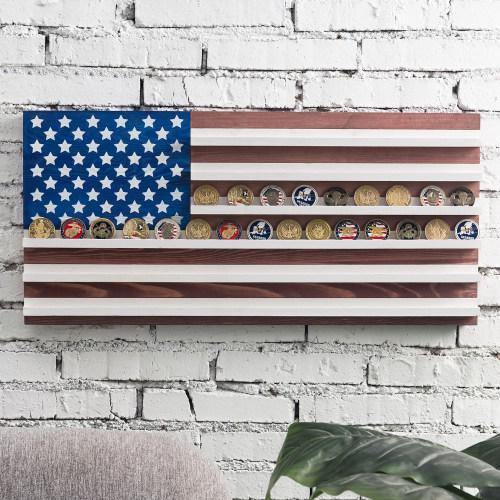 Vintage American Flag Solid Wood Challenge Coin Display - MyGift