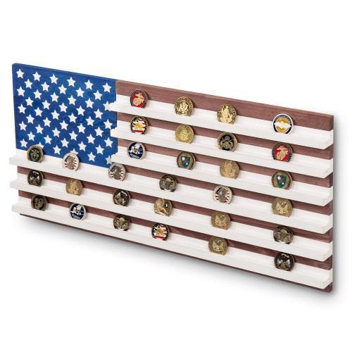 Vintage American Flag Solid Wood Challenge Coin Display - MyGift