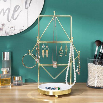 Vintage Brass Tone Jewelry Rack with Ceramic White Ring Dish – MyGift
