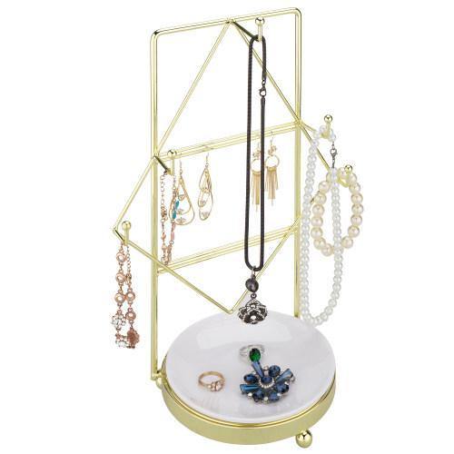 Vintage Brass Tone Jewelry Rack with Ceramic White Ring Dish - MyGift