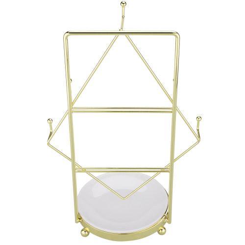 Vintage Brass Tone Jewelry Rack with Ceramic White Ring Dish - MyGift