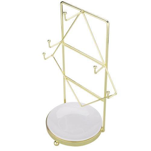Vintage Brass Tone Jewelry Rack with Ceramic White Ring Dish - MyGift