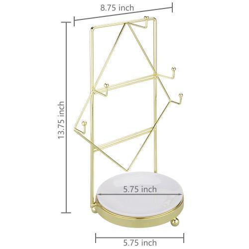 Vintage Brass Tone Jewelry Rack with Ceramic White Ring Dish - MyGift