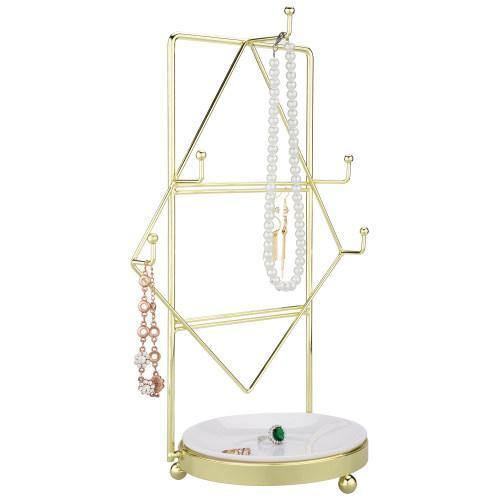 Vintage Brass Tone Jewelry Rack with Ceramic White Ring Dish - MyGift