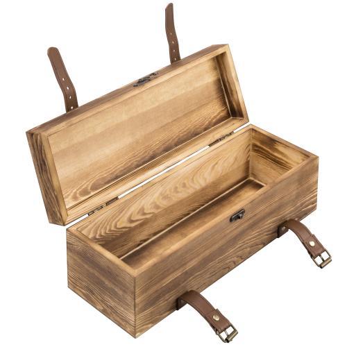 Vintage Brown Wood Wine Gift Box with Leatherette Straps