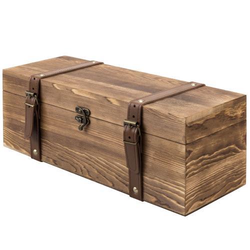 Vintage Brown Wood Wine Gift Box with Leatherette Straps