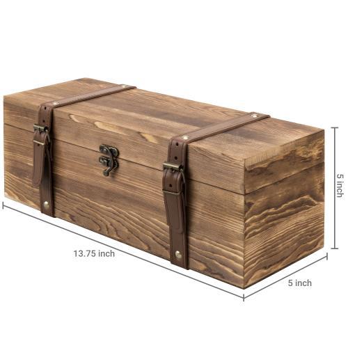 Vintage Brown Wood Wine Gift Box with Leatherette Straps
