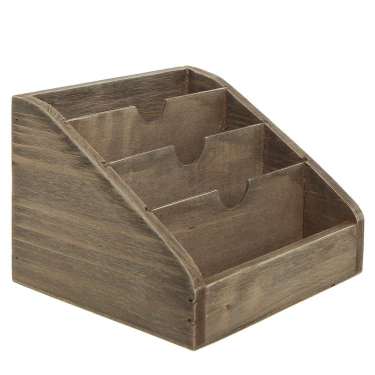Vintage Dark Brown Wood 4 Compartments Decorative Rustic Mail Sorter / Office Desk Stationary Organizer - MyGift Enterprise LLC