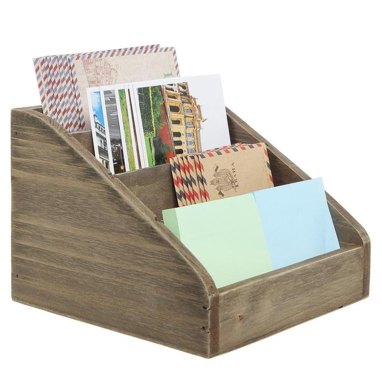 Vintage Dark Brown Wood 4 Compartments Decorative Rustic Mail Sorter / Office Desk Stationary Organizer - MyGift Enterprise LLC