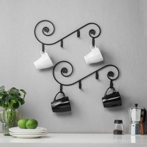 Vintage Design Mug Rack, Black Metal, Set of 2