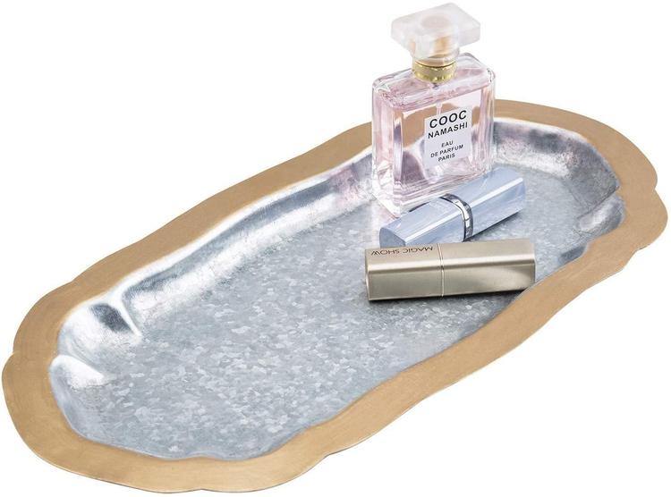Vintage Galvanized Tray with Brass-Tone Rim - MyGift