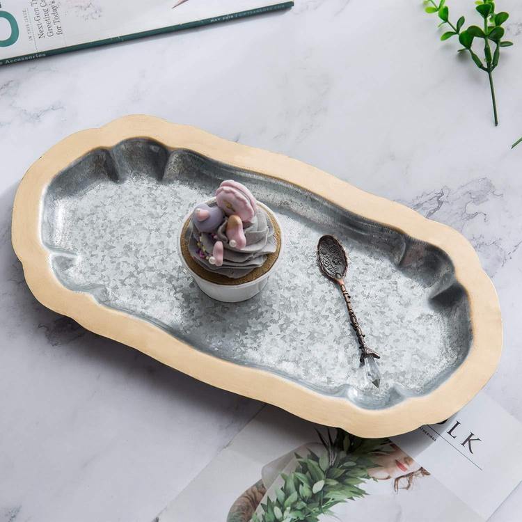 Vintage Galvanized Tray with Brass-Tone Rim - MyGift