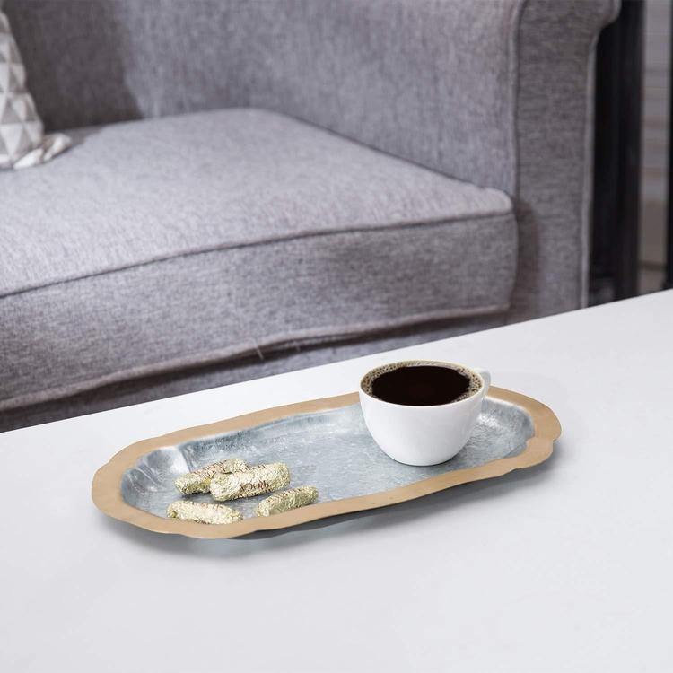 Vintage Galvanized Tray with Brass-Tone Rim - MyGift