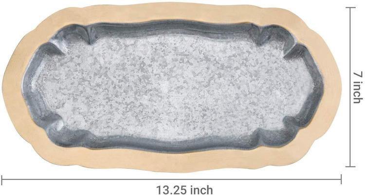 Vintage Galvanized Tray with Brass-Tone Rim - MyGift