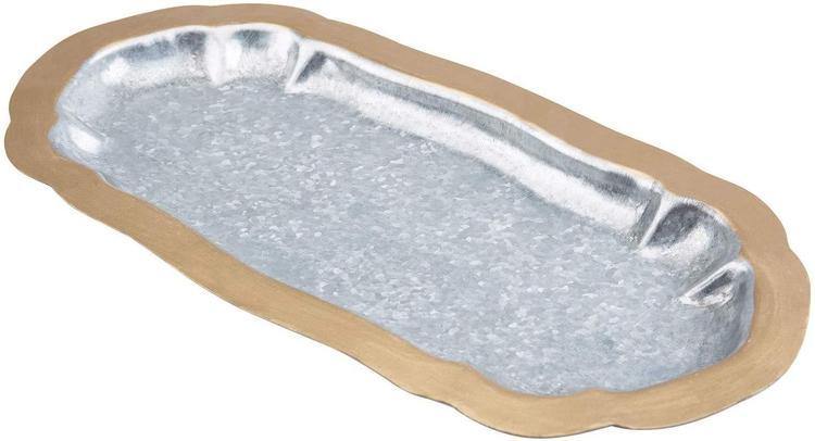 Vintage Galvanized Tray with Brass-Tone Rim - MyGift