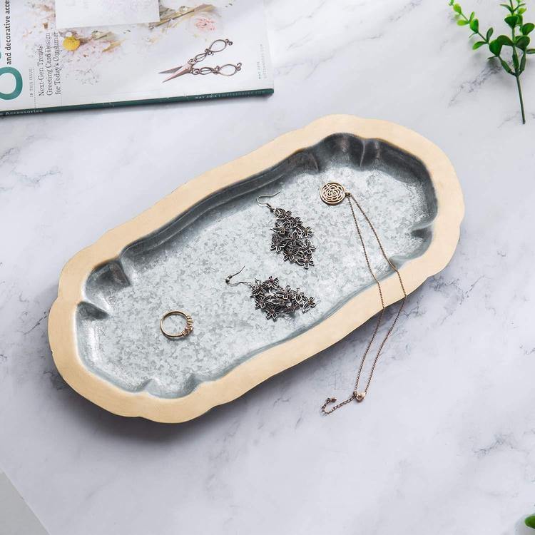 Vintage Galvanized Tray with Brass-Tone Rim - MyGift