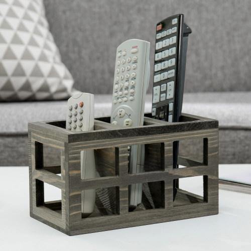 Vintage Gray Solid Wood Remote Control Organizer - MyGift