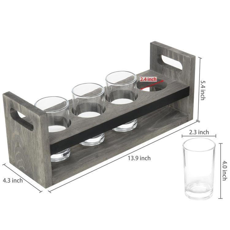 Vintage Gray Wood Beer Flight  5-Pc Tasting Set with Chalkboard Panels & 4 Tasting Glasses - MyGift Enterprise LLC