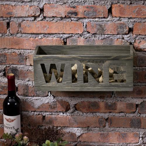 Vintage Gray Wood and Metal Mesh Wall WINE Cork Holder - MyGift