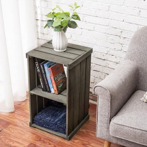 Vintage Gray Wood Crate Design Organizer Shelf - MyGift