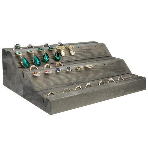 Vintage Gray Wood Earring & Ring Jewelry Display Tray - MyGift