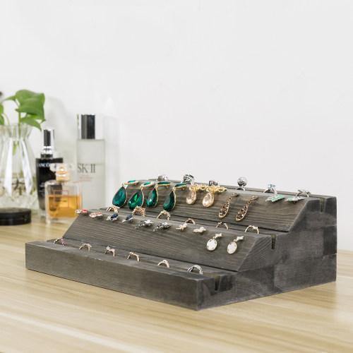 Vintage Gray Wood Earring & Ring Jewelry Display Tray - MyGift