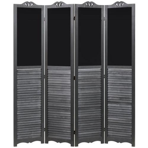 Vintage Gray Wood Louvered Room Divider with Chalkboard Panels - MyGift