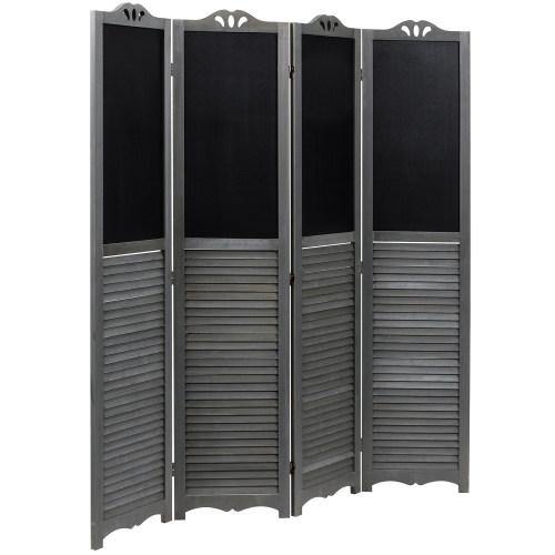 Vintage Gray Wood Louvered Room Divider with Chalkboard Panels - MyGift
