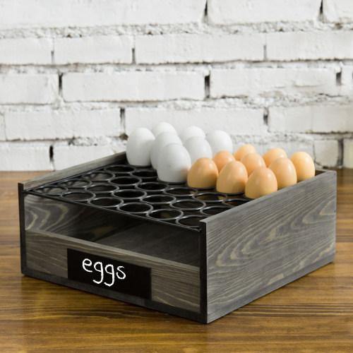 Vintage Gray Wood & Metal Wire Egg Storage Basket w/ Chalkboard Label - MyGift