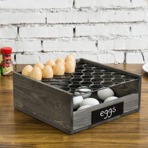Vintage Gray Wood & Metal Wire Egg Storage Basket w/ Chalkboard Label - MyGift
