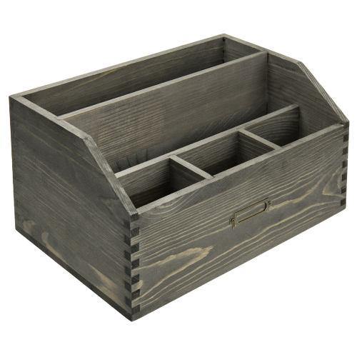 Vintage Gray Wood Office Supplies Organizer w/ Antique Metal Label - MyGift