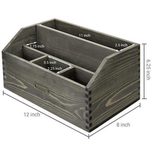 Vintage Gray Wood Office Supplies Organizer w/ Antique Metal Label - MyGift