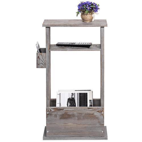 Vintage Gray Wood Side Table with Magazine Holder - MyGift