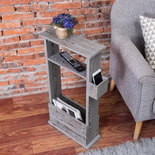 Vintage Gray Wood Side Table with Magazine Holder - MyGift