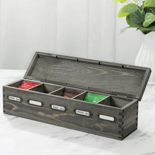 Vintage Gray Wood Tea Bag Organizer Box with Label Holders - MyGift