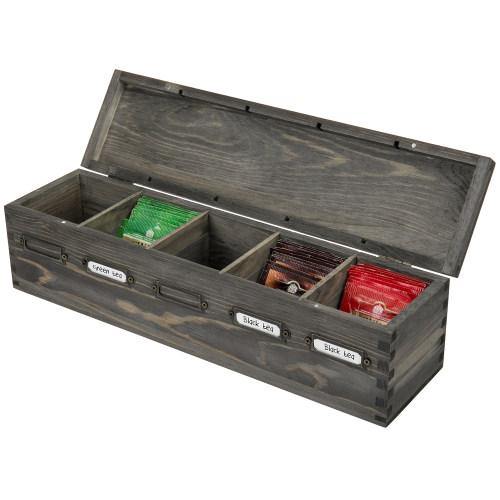 Vintage Gray Wood Tea Bag Organizer Box with Label Holders - MyGift