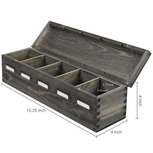 Vintage Gray Wood Tea Bag Organizer Box with Label Holders - MyGift