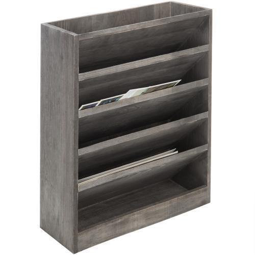 Vintage Gray Wood Wall Mounted Filing Organizer, Magazine Rack - MyGift